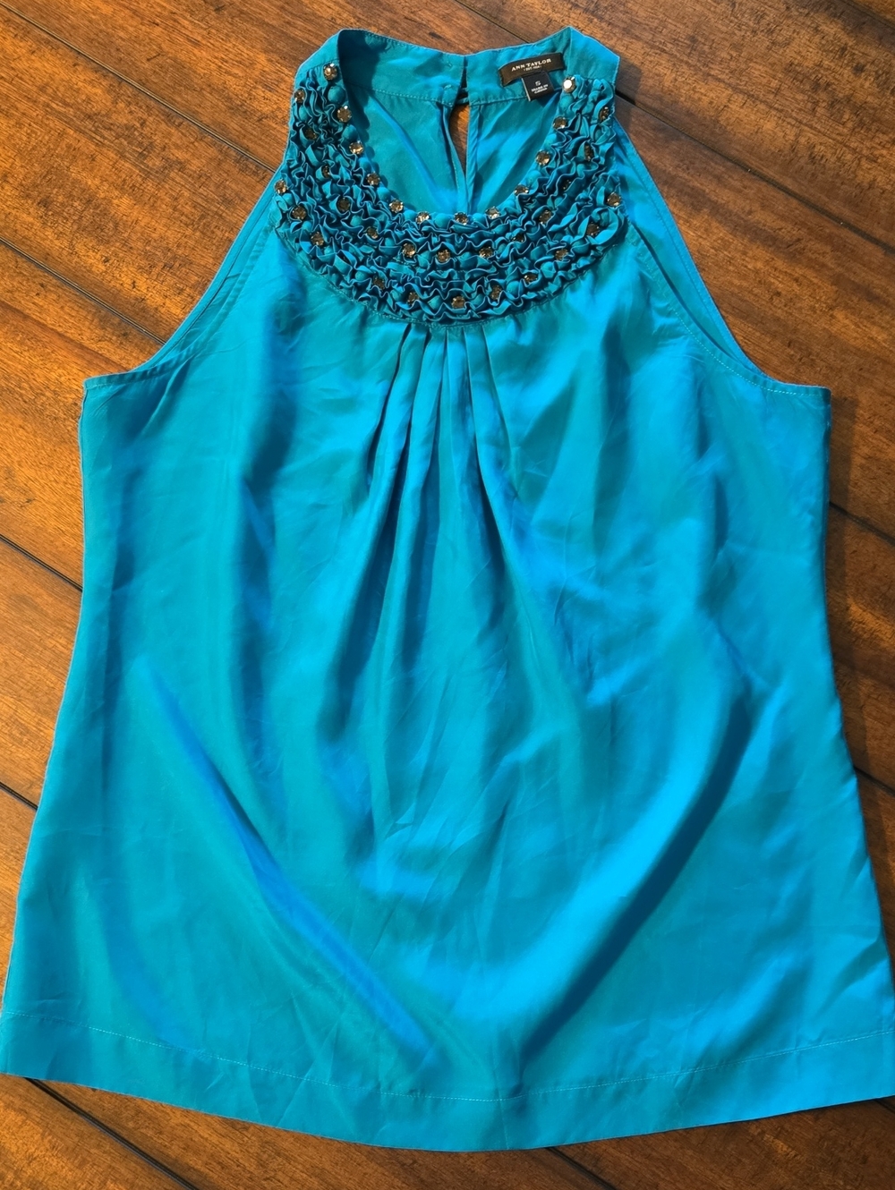 Ann Taylor Turquoise Beaded Sleeveless Shell Top